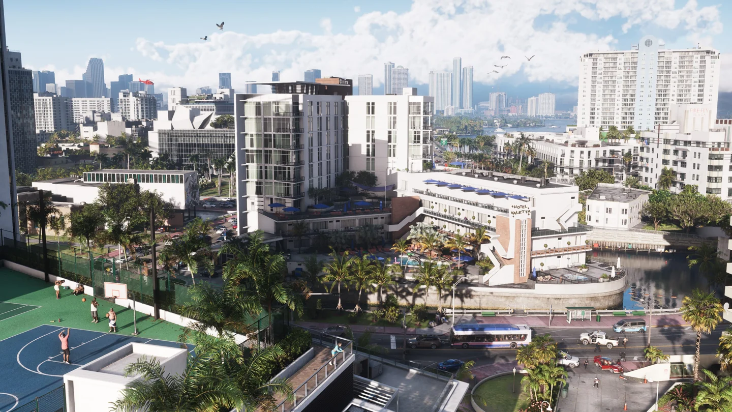 Calles, edificios y cancha de baloncesto de Vice City en GTA 6
