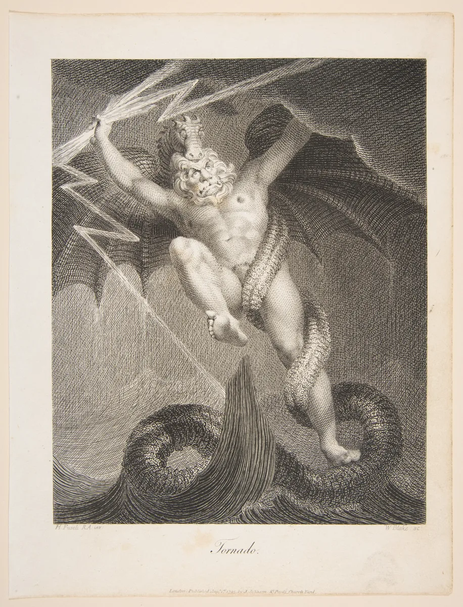 Zeus combate a Tifón, grabado de William Blake de 1795